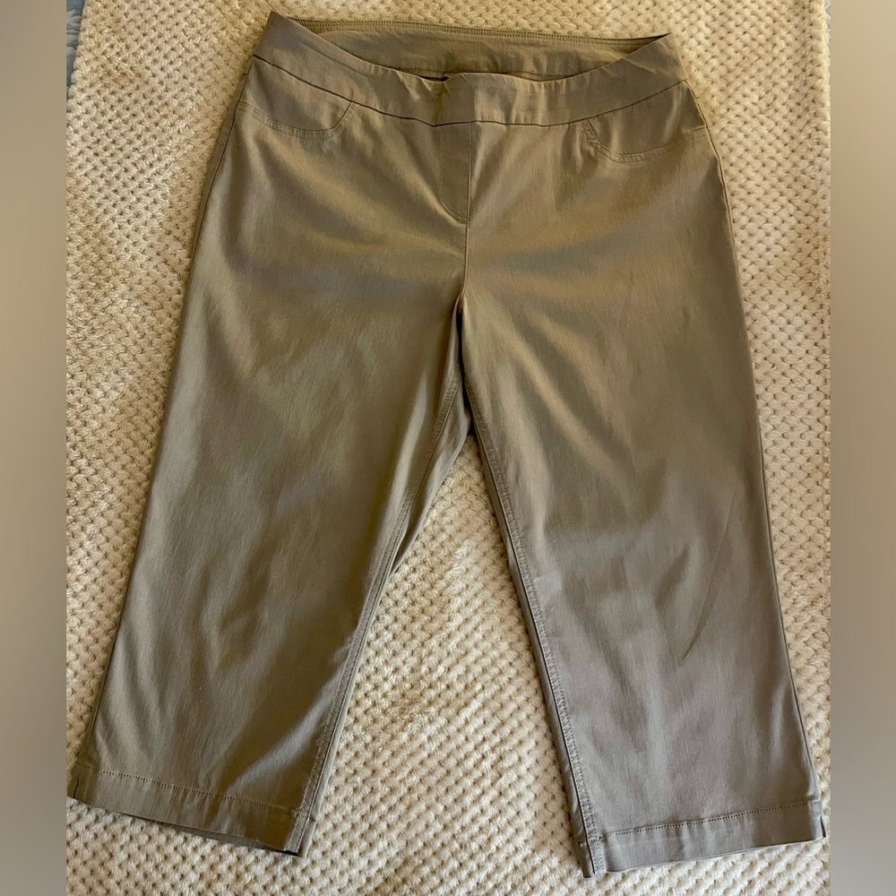 Women’s “Slim-sation by MULTIPLES” Slimming Khaki Capris - Picture 2 of 12